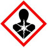 Ein rotes, rautenförmiges Warnsymbol mit der schwarzen Silhouette einer Person. Im Brustbereich ist eine weiße, sternförmige Form zu sehen, die von der Mitte ausstrahlt und auf eine Gesundheitsgefahr hinweist.