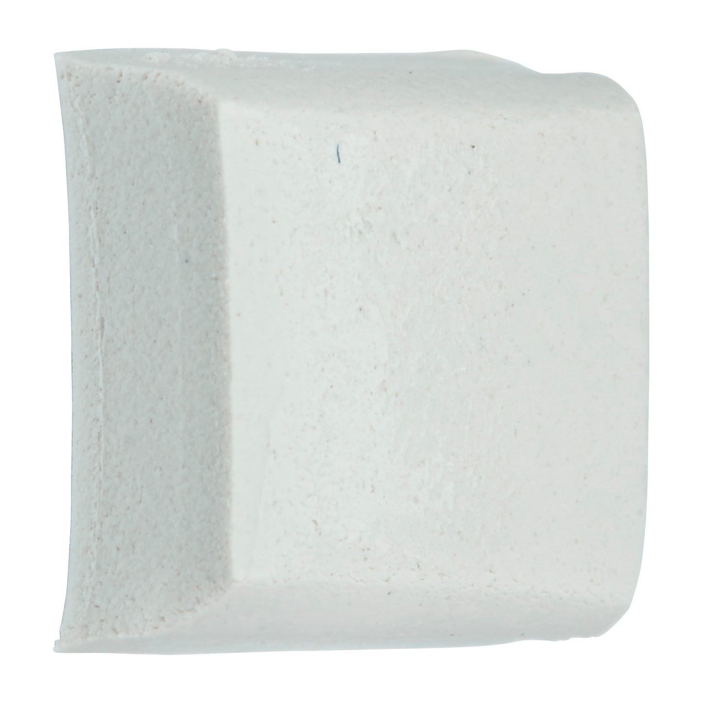 Eine Nahaufnahme eines rechteckigen, weißen Radiergummis mit glatten Oberflächen und abgerundeten Kanten - ähnlich dem sauberen Look der Scotch-FIX™ Ablösbare Klebepads 301008C36-P (11 mm x 15 mm, 36 Stück/Packung) von 3M Deutschland GmbH.