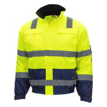 NITRAS MOTION TEX VIZ, high-visibility pilot jacket, neon yellow / navy blue