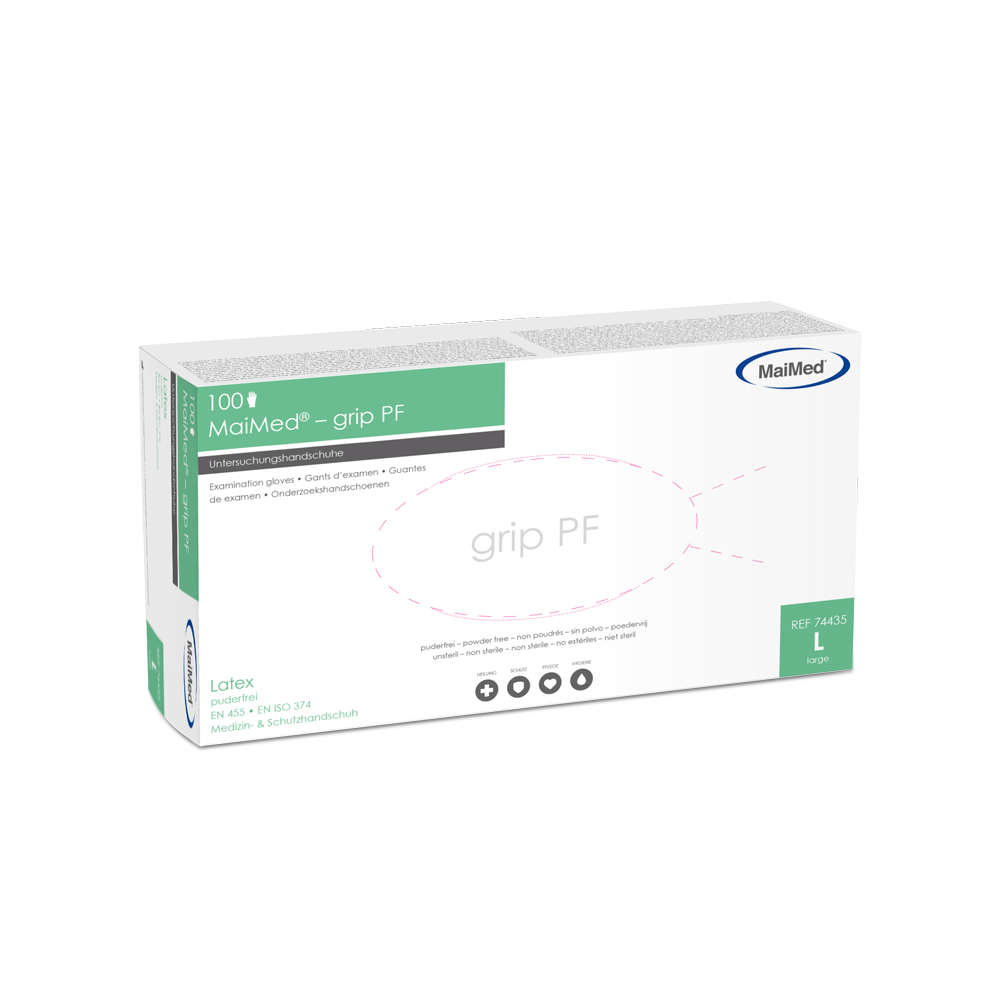 MaiMed-grip PF, non-sterile, powder-free latex examination gloves
