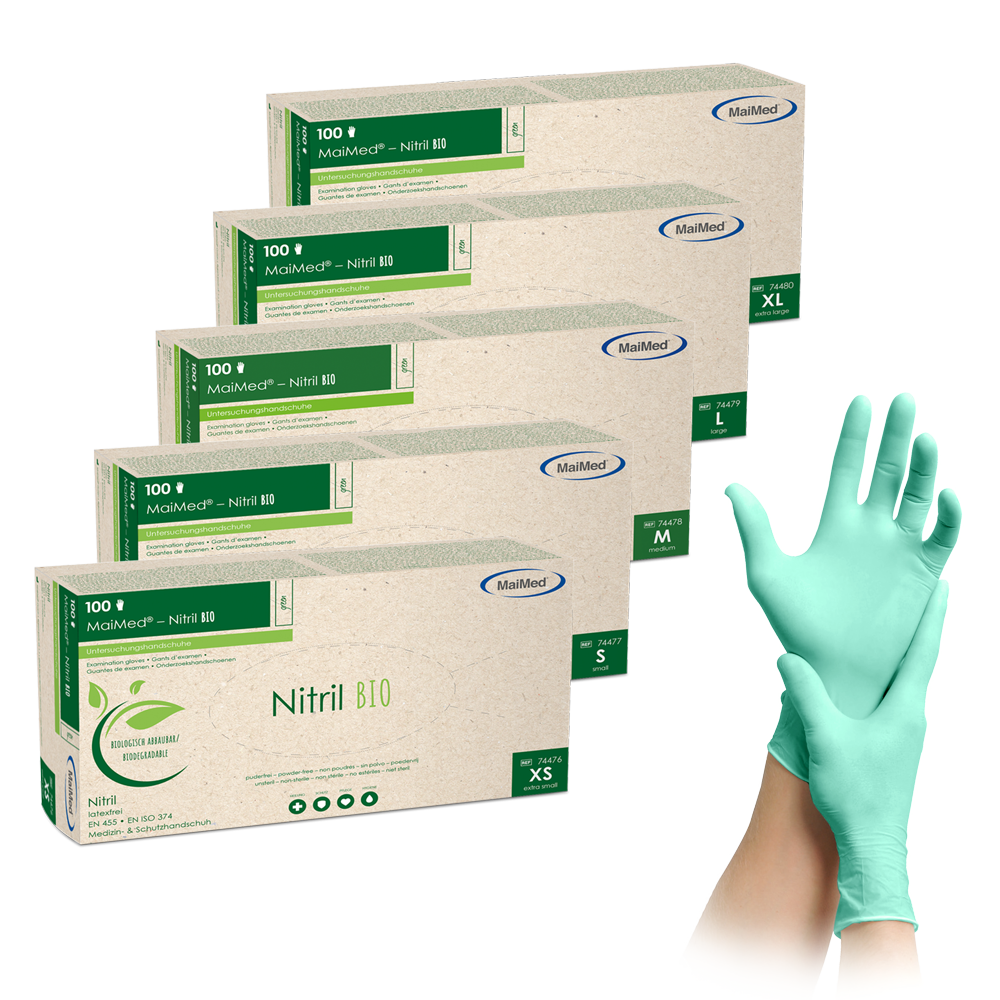 MaiMed-Nitrile BIO, non-sterile, powder-free Latex-free nitrile glove, green, 100 pieces/box