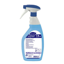 A blue and white 750ml spray bottle "Diversey Suma Rapid D6, Universal Glass and Surface Cleaner" from Diversey Deutschland GmbH & Co. OHG, labeled with product information and instructions for streak-free cleaning.