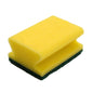A rectangular yellow/green TASKI sponge strong and robust, 6 x 9.5 cm, with green scouring pad from Diversey Deutschland GmbH & Co. OHG for effective cleaning of heavy soiling on non-sensitive surfaces; photograph against a white background.