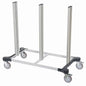 The TASKI chassis Midi, large basic frame from Diversey Deutschland GmbH & Co. OHG is a rectangular metal cart with four vertical columns and swivel casters, suitable for professional cleaning tasks and the transportation or storage of stacked items.