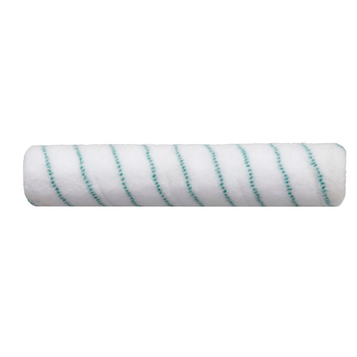 The active fiber pad roller 38 cm microfiber roller from Diversey Deutschland GmbH & Co. OHG, designed for the swingo 350, is a white cylindrical microfiber roller cover with diagonal green stripes, depicted on a plain white background. Package: 1 piece.