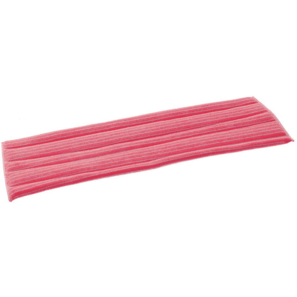 The TASKI Standard Damp Mop 40 cm - red, a Velcro microfiber cover from Diversey Germany, is ideal for damp cleaning and absorbs 99% of bacteria. In the picture, it lies rectangular and flat on a white background.