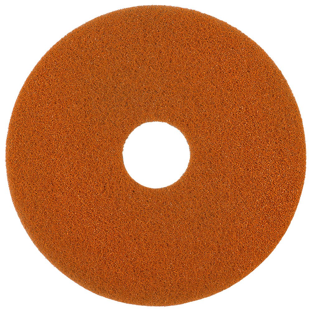 The Twister Pad orange for stone floors by Diversey Deutschland GmbH & Co. OHG is a round, coarse, orange floor pad with microscopic diamonds and a central hole, ideal for cleaning stone floors; depicted on a white background.