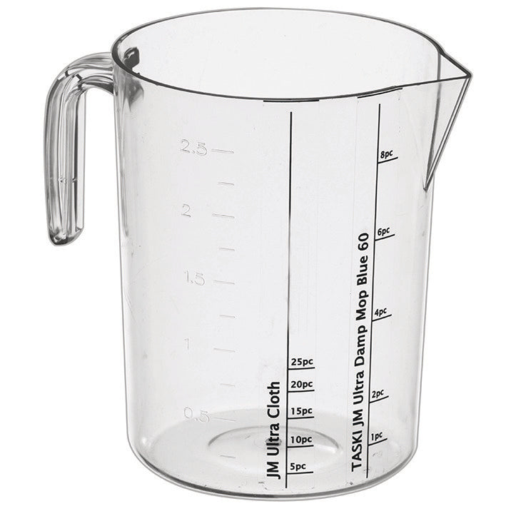 Der Diversey Messbecher inkl Stickerset (1 Stück) von Diversey Deutschland GmbH & Co. OHG ist ein durchsichtiger Kunststoffkrug mit Henkel, Ausguss, Litermarkierungen und Referenzlinien für die Zubereitung von TASKI Jonmaster Mopps. Inklusive Aufkleberset zur einfachen Identifizierung.