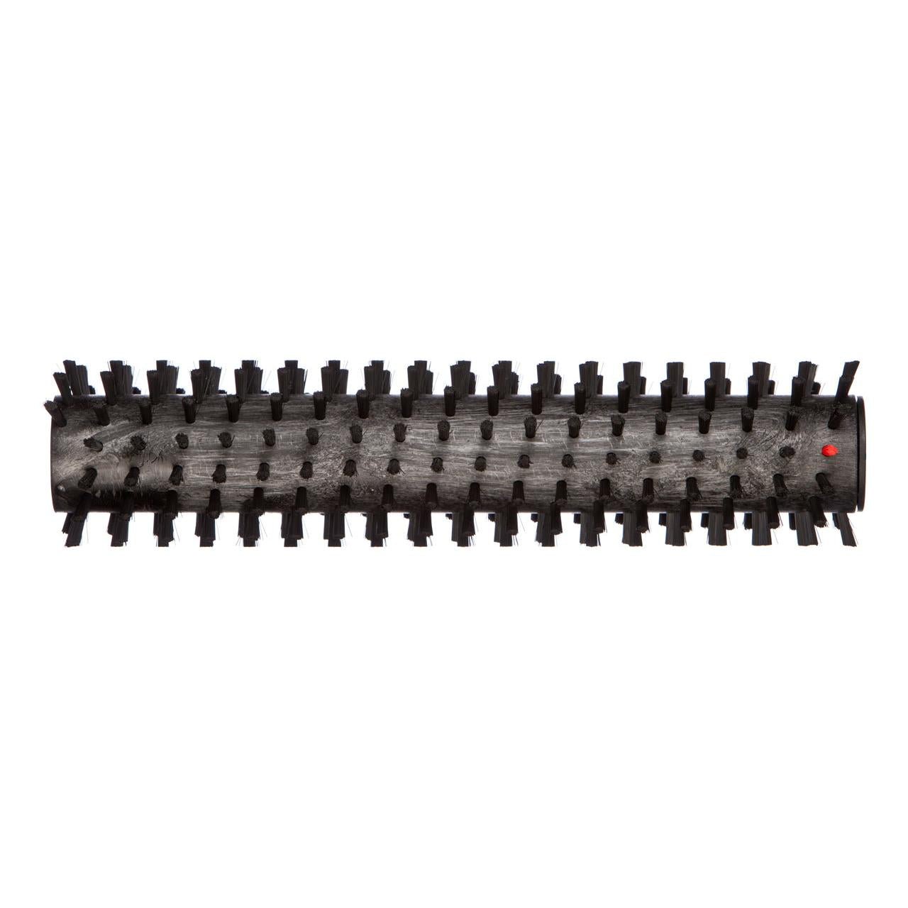 The black, cylindrical TASKI procarpet 30 extraction brush from Diversey Deutschland GmbH & Co. OHG has short, evenly distributed bristles and a small red dot at one end. Pictured on a white background. Ideal for carpets and upholstery. Package: 1 piece.