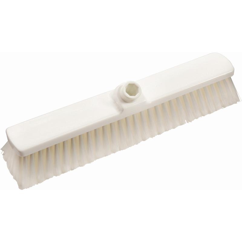 The floor broom, white, soft (400 x 60 x 50 mm) from Diversey Deutschland GmbH & Co. OHG features a threaded opening for handles and lies horizontally on a white background. Package: 1 piece.