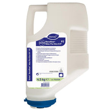 A 4.5 kg white plastic cartridge Diversey Suma Revoflow Max Pur Eco 0P P2, an environmentally friendly, chlorine-free, phosphate-free high-performance dishwashing detergent with a blue lid and detailed label.