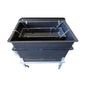 The Suma Carbon Remover Tank 200l from Diversey Deutschland GmbH & Co. OHG is a black, open-top plastic tank with metal supports and wheels - perfect for immersion cleaning with Suma Carbon Remover. Special tank, replaces 7522901. Pictured on a white background.