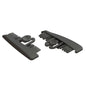 Two black Jonmaster UltraPlus end caps L/R made of plastic by Diversey Deutschland GmbH & Co. OHG, used as replacement caps for the UltraPlus mop holder, depicted with rounded edges and locking mechanisms on a white background (2 packs/carton).