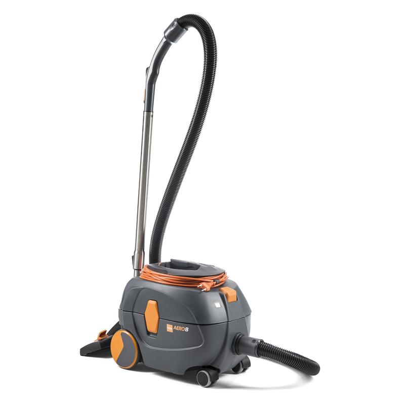 The compact, powerful, and quiet TASKI AERO 8 from Diversey is a canister vacuum including accessories - ideal for professional cleaning tasks. Package: 1 piece.