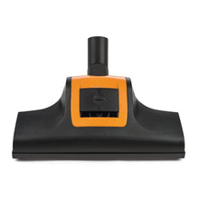The Diversey TASKI AERO Turbo Vacuum Brush in Black and Orange is equipped with two switches and fits the TASKI AERO models to ensure efficient cleaning. Pictured is a floor head attachment (1 piece) on a white background.