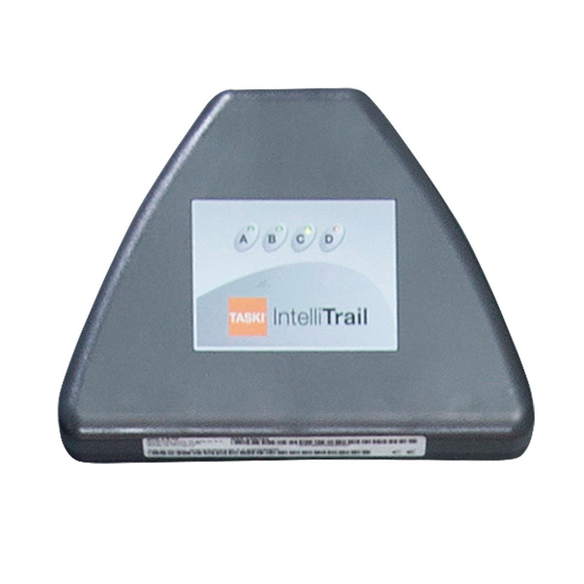 A black triangular Diversey TASKI IntelliTrail box with indicator lights (A-D) appears on a white background, highlighting the web-based GPS fleet management for real-time monitoring of TASKI and non-TASKI machines.