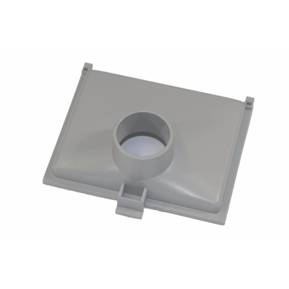 A rectangular, gray blower plate made of plastic with a central, raised, round opening and corner tabs, designed for converting the TASKI Aero BP into a blower. Brand: Diversey Deutschland GmbH & Co. OHG. Package: 1 piece.