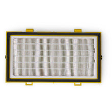The TASKI Ultimaxx HEPA H13 filter from Diversey Deutschland GmbH & Co. OHG, optional, features a white pleated surface and a yellow-black frame for improved air quality in sensitive areas (Package: 1 piece).