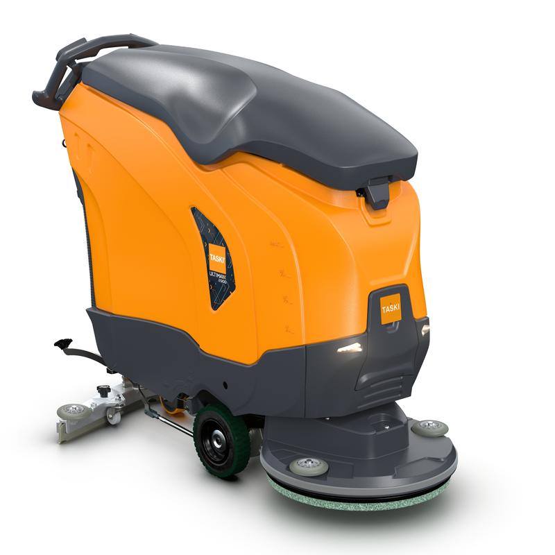 The orange-gray TASKI ULTIMAXX 2900 SD50 Performance BMS 40A from Diversey, with wheel drive, 63L tank, and 50cm single disc, is a scrubber dryer of the next generation for efficient industrial cleaning. Package: 1 piece.