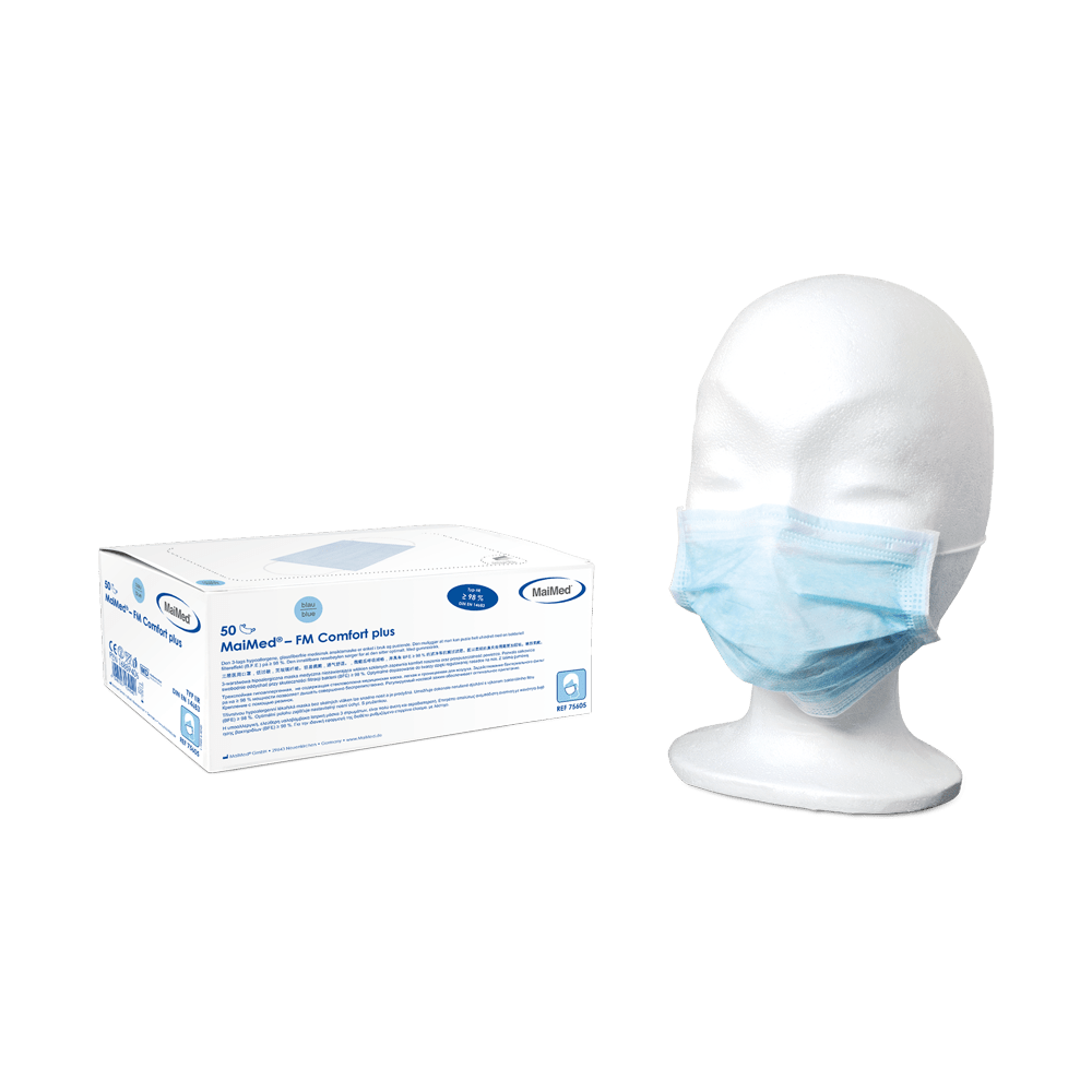 MaiMed-FM C plus., mask, unst. with rubber surgical mask, non-sterile, 3-ply, blue, 50 pcs./box | Box (50 pieces)