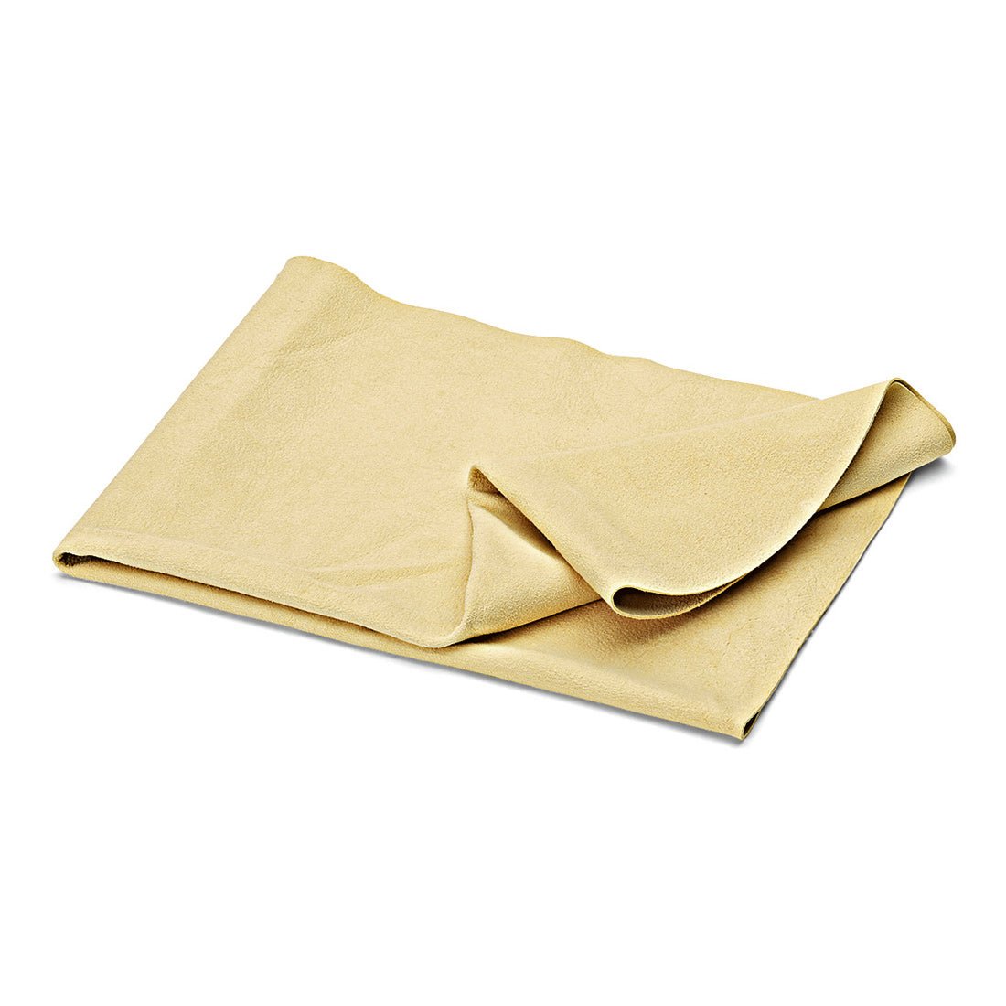 A beige Nölle Profi Brush Chamois Leather (78 x 56 cm, sheep leather), slightly uneven at the edges, lies on a white background - ideal for streak-free cleaning. Brand: Nölle Profi Brush Brush & Brush Technique e.K.