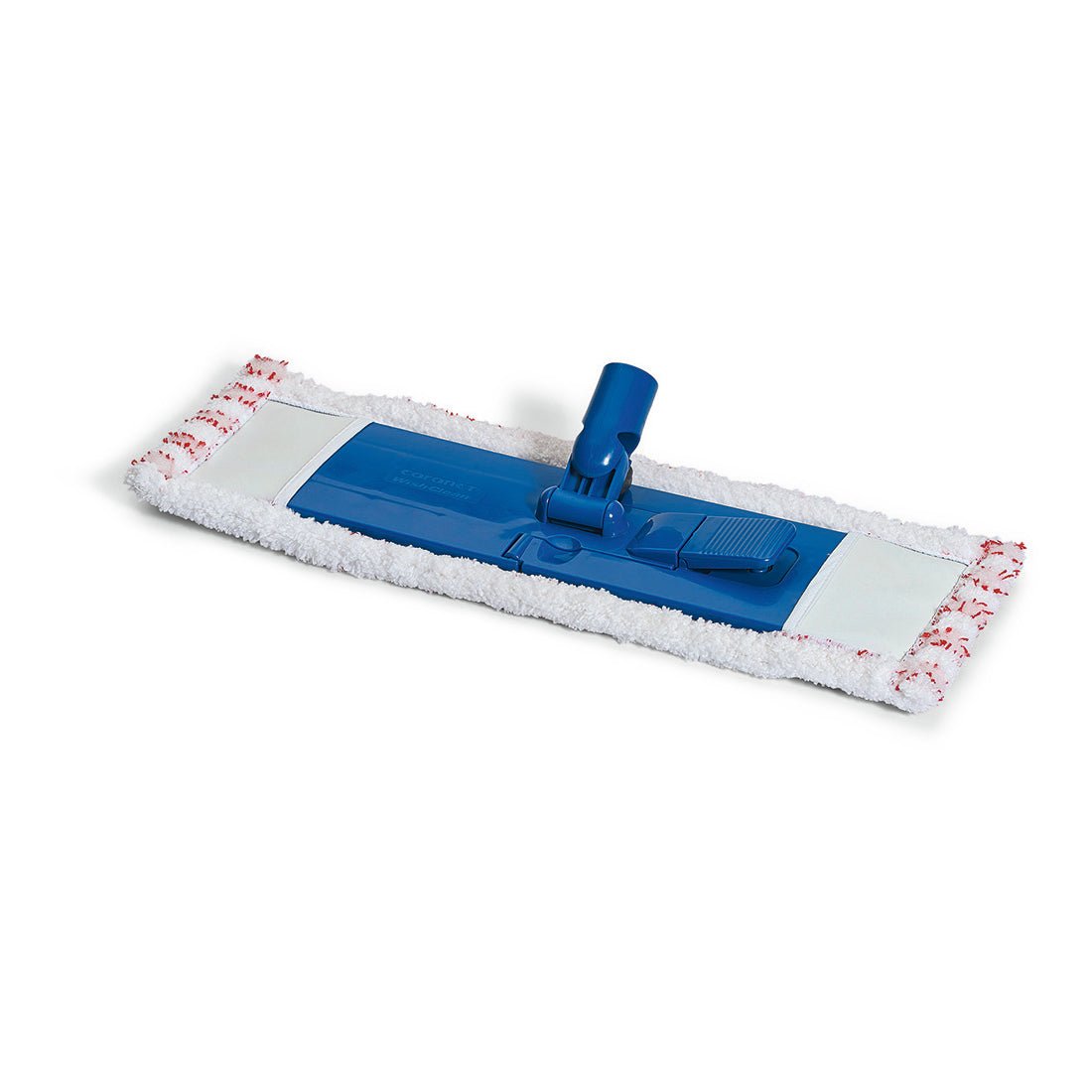 The Nölle Profi Brush floor mop (45x15 cm) from Nölle Profi Brush Bürsten- & Pinseltechnik e.K. is a plastic flat mop head with a white/red microfiber pad, designed for floor cleaning and features a central handle attachment.