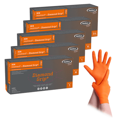 MaiMed-Diamond Grip+ orange, non-sterile, pf latex-free nitrile glove