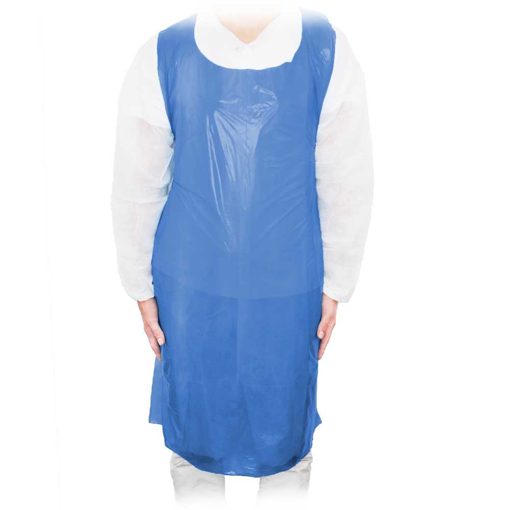 MaiMed-Apron Light PE, apron made of PE 75x120cm blue, 100 pieces/pack, blocked, smooth surface | Pack (100 pieces)