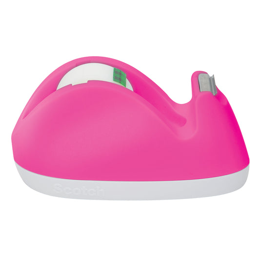 Der Scotch™ Hasen-Klebeband-Abroller C29 in rosa, von 3M Deutschland GmbH, kommt mit einem Scotch® Magic™ Unsichtbares Klebeband (19 mm × 8,89 m), Packung mit 1 Rolle - abgebildet vor weißem Hintergrund.