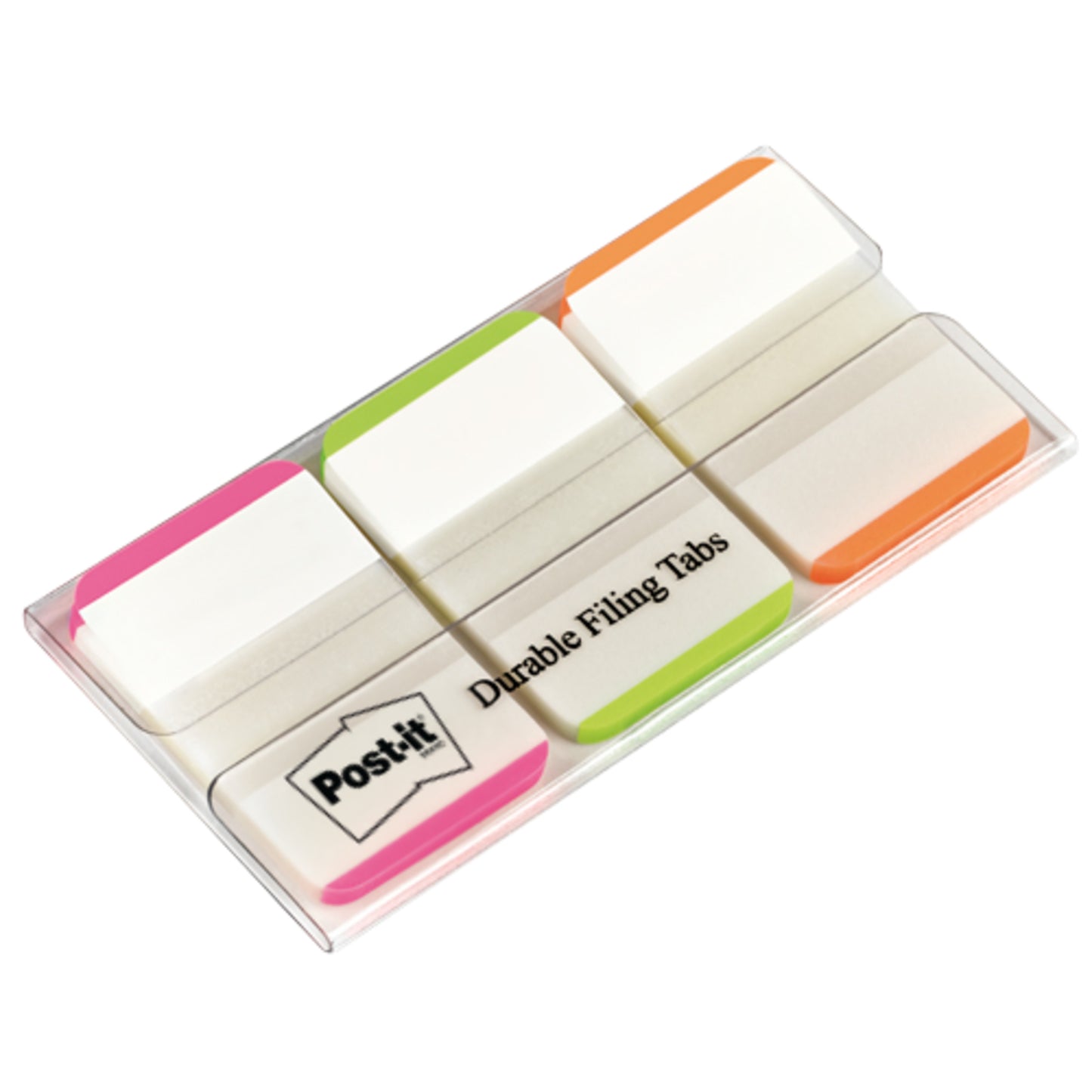 A pack of 3M Post-it® Index Strong Filing Tabs, standard size (25.4 mm x 38.1 mm), contains 66 adhesive strips in various colors, neatly packed in a dispenser from 3M Deutschland GmbH.