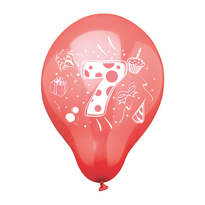A PAPSTAR 6 number balloon (Ø 25 cm, color assorted) from PAPSTAR GmbH shows a large white digit and is illustrated with a party hat, candle cupcake, gift, bow, and confetti.