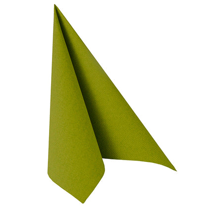 A single green PAPSTAR 20 Napkins "ROYAL Collection" 1/4-fold (40x40 cm) by PAPSTAR GmbH stands upright in a triangle fold on a white background - an elegant addition to any set table.