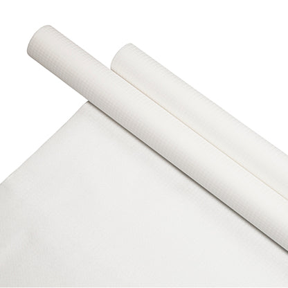 A roll of PAPSTAR tablecloth, paper, 8 m x 118 cm, white (PAPSTAR GmbH), is presented on a matching sheet of white paper tablecloth with a smooth, finely textured surface against a white background.