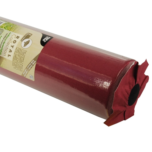 A roll of tablecloth Tissue 'ROYAL Collection' by PAPSTAR GmbH in chestnut brown, partially packed in a clear packaging with product label, offers you top-class tissue quality.