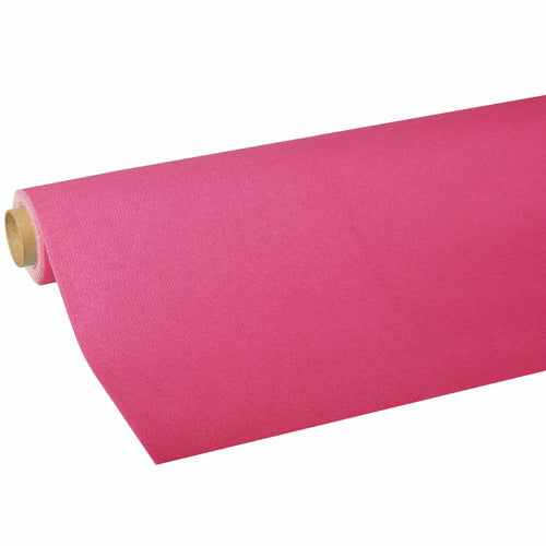 A roll of tablecloth tissue "ROYAL Collection" from PAPSTAR GmbH in bright pink is partially unrolled, showcasing its high-quality tissue and color, with the cardboard core visible at one end.