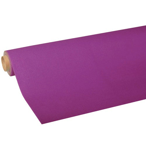 A roll of PAPSTAR GmbH tablecloth, Tissue "ROYAL Collection" in purple, partially unrolled to show the high-quality tissue wrapped around a brown cardboard core.