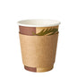 The PAPSTAR sleeves for hot beverage cups "pure", brown, Ø 7.3 cm (100 pieces, dispenser box) from PAPSTAR GmbH offer brown covers for hot beverage cups - ideal for safe handling and a stylish look on a plain white background.