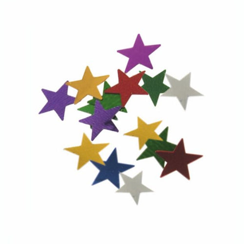 The colorful PAPSTAR decorative scatter "Stars" (colored foil Ø 1 cm, 20 g) from PAPSTAR GmbH adds colorful accents as table decoration on a white background.
