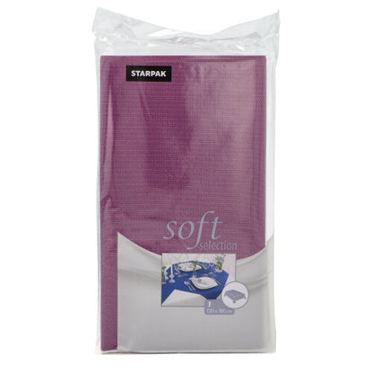The Starpak tablecloth "Soft Selection" is a fabric-like fleece tablecloth, 120 x 180 cm, in purple and white colors, foil-wrapped with the Starpak brand on the front.