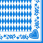 The PAPSTAR napkins 1/4-fold, 40x40 cm, Bavarian Blue (3-ply) feature a blue and white diamond pattern with blue floral borders and a heart motif. Available in a pack of 50 at PAPSTAR GmbH.