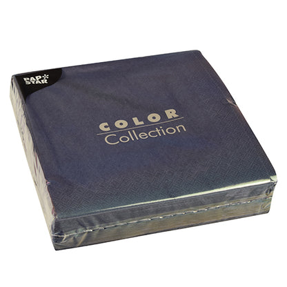 A sealed pack of 50 napkins from PAPSTAR GmbH, 2-ply, 1/4-fold, 40x40 cm from the Color Collection, with “Pap Star” branding in the upper left corner.