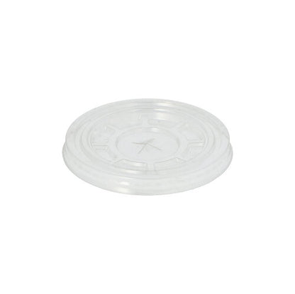 The round crystal-clear PET lid "Hurricane" by Starpak with 50 lids from Starpak is shown against a white background and features a clear, round design with a flat center and raised edges – ideal for hurricane packaging needs.