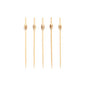 Five PAPSTAR 40 finger food picks "pure" from PAPSTAR GmbH are arranged vertically on a white surface. Each wooden skewer is topped with a decorative pearl - ideal for stylishly serving finger food at events.