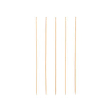 Five PAPSTAR finger food picks "pure", 15 cm, elegantly turned, are arranged vertically against a white background. The wooden skewers from PAPSTAR GmbH have a pointed end and a rounded head - perfect for catering.