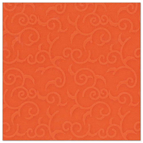 A square, nectarine-orange napkin with a subtle embossed swirl pattern, inspired by the style of the ROYAL Collection napkins from PAPSTAR GmbH. Product: PAPSTAR 50 napkins "ROYAL Collection" 1/4-fold 40 x 40 cm nectarine.