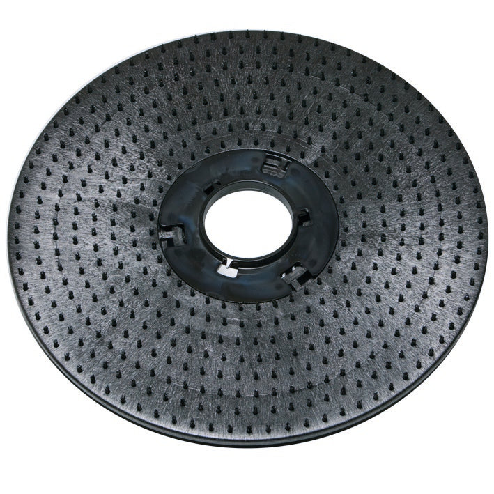 The Diversey pad holder (Ø 43 cm) is a round, black pad driver with bristles and a center hole, designed for use with cleaning and polishing pads on ergodisc 165, 200, HD, and duo machines; Package: 1 piece.