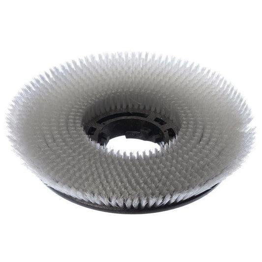 Die Scheuerbürste Waschbeton (50 cm) von Diversey Deutschland GmbH & Co. OHG verfügt über dichte weiße, abgeschrägte Borsten und einen schwarzen Kunststoff-Nabenkörper mit Steckschlitzen, passend für swingo 1255 Maschinen. Packung: 1 Stück.