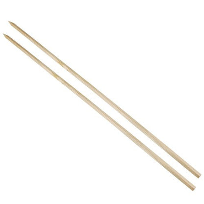 Two long PAPSTAR grill skewers "pure" (80 cm, ideal for Steckerlfisch, 20 pieces) from PAPSTAR GmbH are positioned diagonally on a white background.