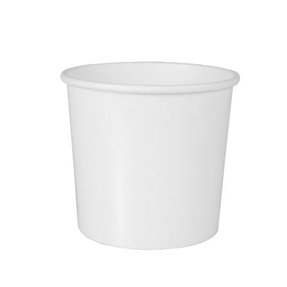 The Starpak 50 soup cup, cardboard "To Go" round white is a simple white cylindrical soup cup with a slightly wider top - ideal for takeaway orders and depicted against a white background.