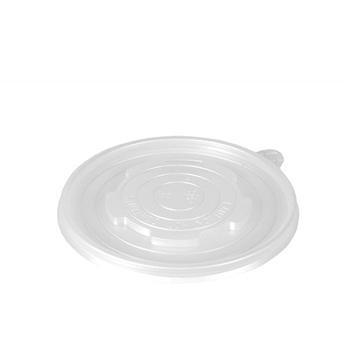 The Starpak 50 lids for soup cups are round, transparent PP lids (Ø 11 cm) with a tear tab and leak-proof. Shown against a plain white background. Pack of 50 "To Go" lids by Starpak.